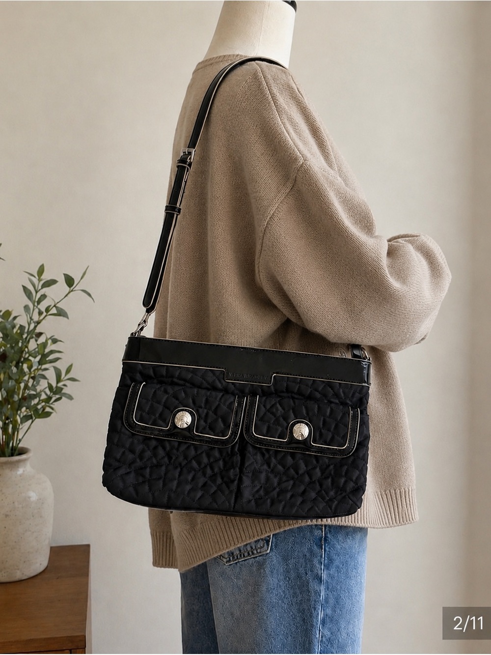 Vera Bradley Black Quilted Crossbody Bag with Patent Leather Trim (Retired)